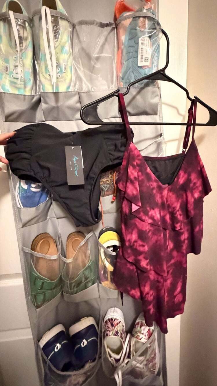Tiered Tankini Top & High-Waisted Bikini Bottom Set in Black/Burgundy Tie Dye